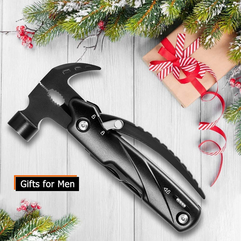 Multitool Camping Accessories,Gifts for Men,Hammer Camping Gear with Credit Card Tool, 12 in 1 Cool Gadget Stocking Stuffer for Men
