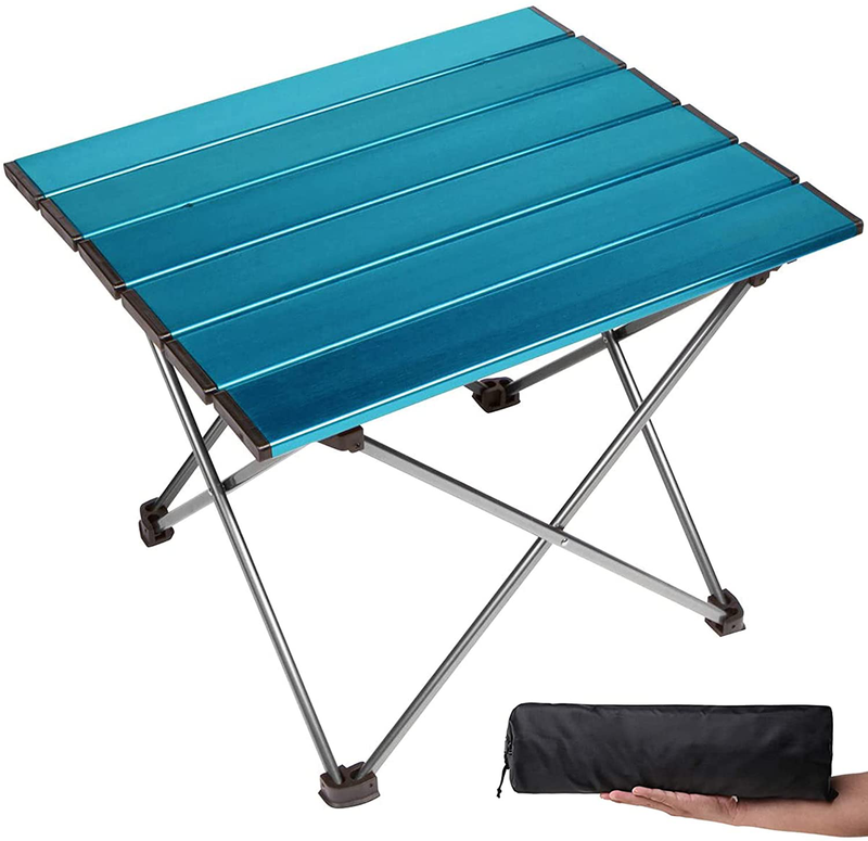 Grope Portable Camping Table with Aluminum Table Top, Folding Beach Table Easy to Carry, Prefect for Outdoor, Picnic, BBQ, Cooking, Festival, Beach, Home Sporting Goods > Outdoor Recreation > Camping & Hiking > Camp Furniture Grope Deep Blue  