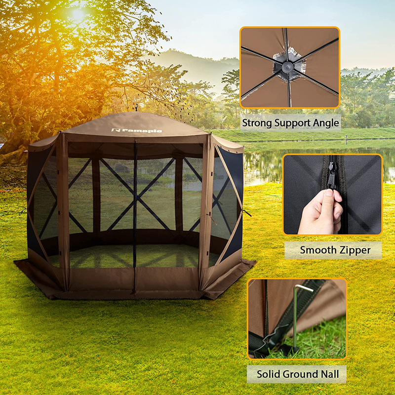 Pamapic 12 x 12 Portable Pop up Gazebo, Outdoor Camping Gazebo Tent, UV Protection Tent, Includes Carrying Bag (Brown) Home & Garden > Lawn & Garden > Outdoor Living > Outdoor Structures > Canopies & Gazebos Pamapic   