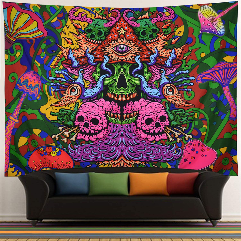 Leofanger Psychedelic Arabesque Tapestry Skull Tapestry Trippy Mushrooms Tapestry Fantasy Fractal Tapestry Bohemian Hippie Tapestry Wall Hanging for Room Home & Garden > Decor > Artwork > Decorative Tapestries Leofanger   