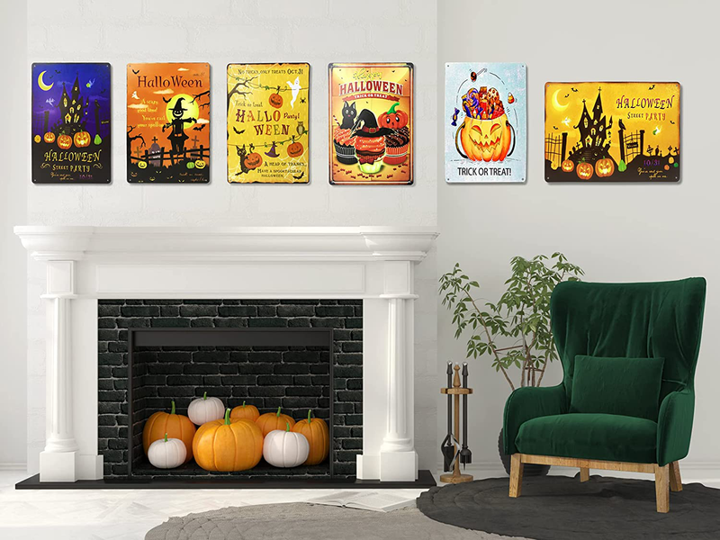 CLWJKH Halloween Tin Sign Jack Pumpkin Lantern Vintage Wall Decor Indoor and Outdoor Home Bar Cafe Metal Sign 8 X 12 Inches (Halloween-02) Arts & Entertainment > Party & Celebration > Party Supplies CLWJKH   