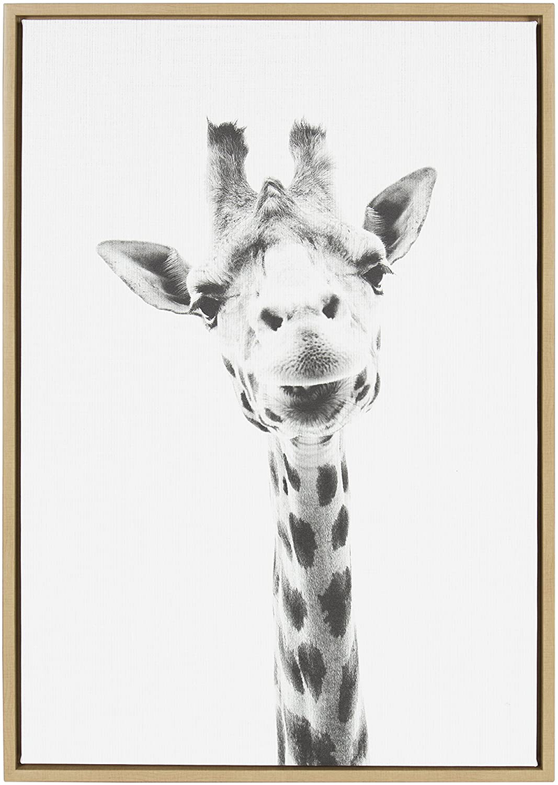Kate and Laurel Sylvie Giraffe Portrait Framed Canvas Wall Art by Simon Te Tai, 18x24 Gold, Adorable Animal Home Decor Home & Garden > Decor > Seasonal & Holiday Decorations Kate and Laurel Natural 23x33 
