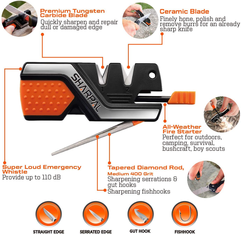 SHARPAL 101N 6-In-1 Pocket Knife Sharpener & Survival Tool, with Fire Starter, Whistle & Diamond Sharpening Rod, Quickly Repair, Restore and Hone Straight and Serrated Blade Sporting Goods > Outdoor Recreation > Camping & Hiking > Camping Tools SHARPAL   
