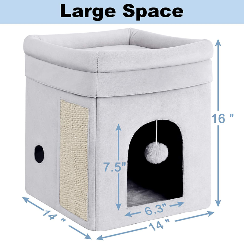 Mancro Cat House, Cat Beds, Cat Houses for Indoor Cats with Fluffy Ball Hanging & Scratch Pad without 0Dor, Foldable Washable Cat Cave, Nonslip Soft Fabric Cat Hideaway for Kitty 14X14X16 Inches, Grey Animals & Pet Supplies > Pet Supplies > Cat Supplies > Cat Beds Mancro   