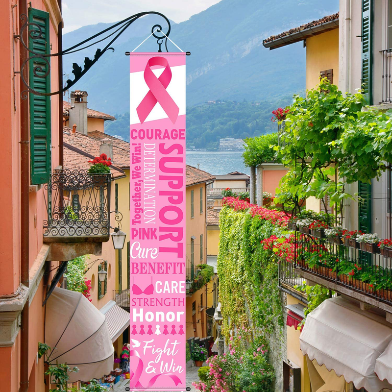Pink Ribbon Party Decorations Breast Cancer Awareness Banner Porch Sign, Hope Strength Courage Faith Banners Backdrop for Pink Ribbon Breast Cancer Party Supply Decorations, 11.8 x 72 Inch Home & Garden > Decor > Seasonal & Holiday Decorations& Garden > Decor > Seasonal & Holiday Decorations Blulu   
