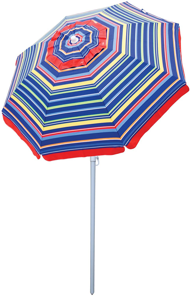Rio Beach Deluxe 6ft Sun Protection Beach Umbrella with Tilt Home & Garden > Lawn & Garden > Outdoor Living > Outdoor Umbrella & Sunshade Accessories Rio Brands Bright Stripe  