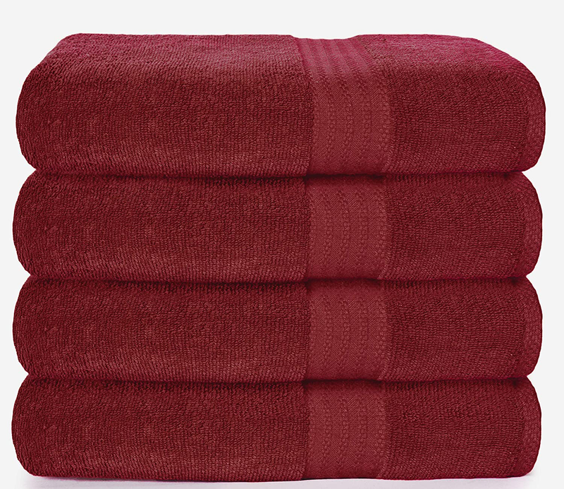 Glamburg Premium Cotton 4 Pack Bath Towel Set - 100% Pure Cotton - 4 Bath Towels 27x54 - Ideal for Everyday use - Ultra Soft & Highly Absorbent - Black Home & Garden > Linens & Bedding > Towels GLAMBURG Burgundy  