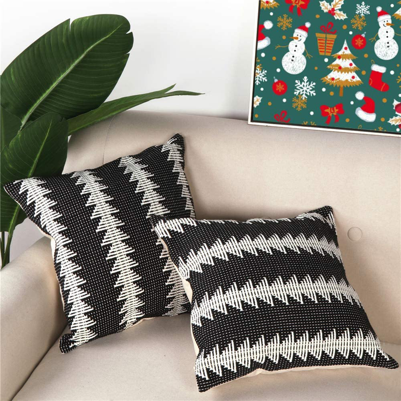 Sungea Black and White Decorative Throw Pillow Covers Set of 2, 18x18 Inch Boho Modern Tree Pattern Striped Woven Cushion Case for Couch Sofa Bed Home Decor Design (Square 18 Inches, 2) Home & Garden > Decor > Seasonal & Holiday Decorations Sungea 2 Square 18 Inches 