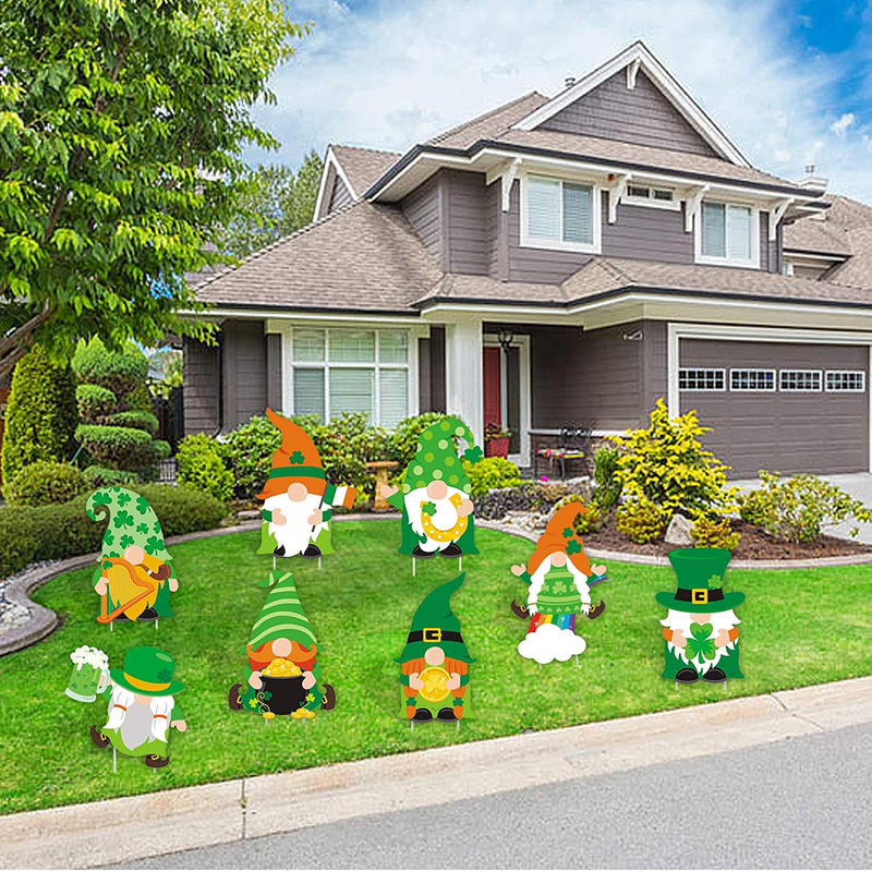 Huray Rayho St. Patrick'S Day Yard Sign Decorations Set of 8 Irish Shamrock Leprechaun Gnome Yard Sign Saint Patty'S Day Outdoor Lawn Decor with Stakes Large Hiolday Porch Garden Patio Decor