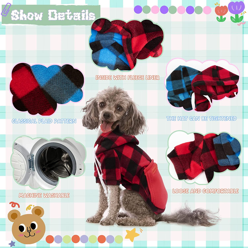 Rypet 2 Packs Plaid Dog Hoodie Sweatshirt Sweater for Dogs Pet Clothes with Hat and Pocket Warm Puppy Sweater for Small Dogs Girl & Boy Animals & Pet Supplies > Pet Supplies > Dog Supplies > Dog Apparel Rypet   