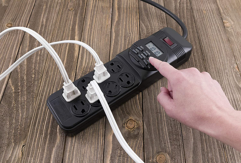 GE 7-Day Programmable Power Strip with Digital Timer, 8 Grounded Outlets (4 Timed / 4 Always On), Indoor, 15 Amp, 1800W, Easy Presets and Custom Settings for Weekly Cycle, Minute Intervals, 15077 Black