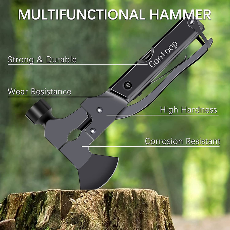 Gootoop Multitool, Camping Tools Gift for Men, 14 in 1 Hammer Multitool with Axe Knife Saw Screwdrivers Pliers Bottle Opener, Black Sporting Goods > Outdoor Recreation > Camping & Hiking > Camping Tools Gootoop   