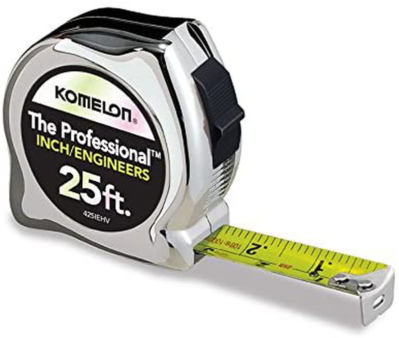 Komelon 433IEHV High-Visibility Professional Tape Measure both Inch and Engineer Scale Printed 33-feet by 1-Inch, Chrome Hardware > Tools > Measuring Tools & Sensors Komelon 25 FT  