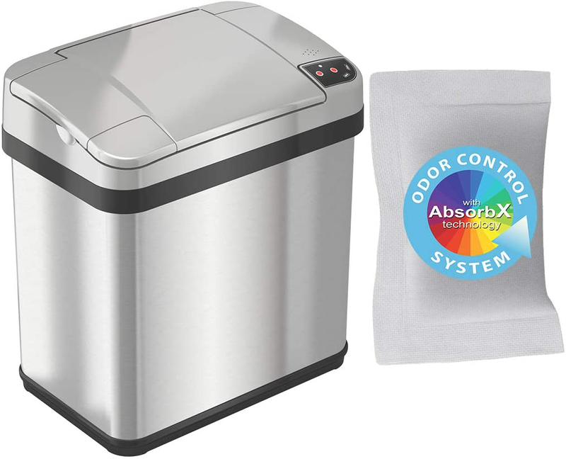 iTouchless 13 Gallon Automatic Trash Can with Odor-Absorbing Filter and Lid Lock, Power by Batteries (not included) or Optional AC Adapter (sold separately), Black/Stainless Steel Home & Garden > Kitchen & Dining > Kitchen Tools & Utensils > Kitchen Knives iTouchless Stainless Steel, 02 Gallon  