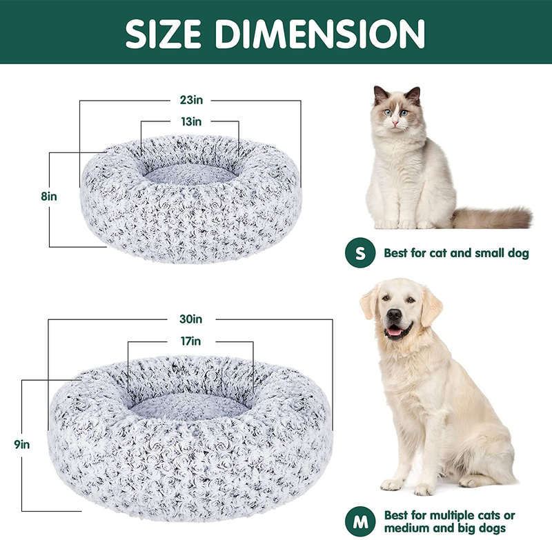 Furpezoo Calming Donut Cat Dog Bed of Rose Plush, Warming Cozy Soft Cat round Bed,Donut Cat Cuddler Bed with Removable Washable Cover