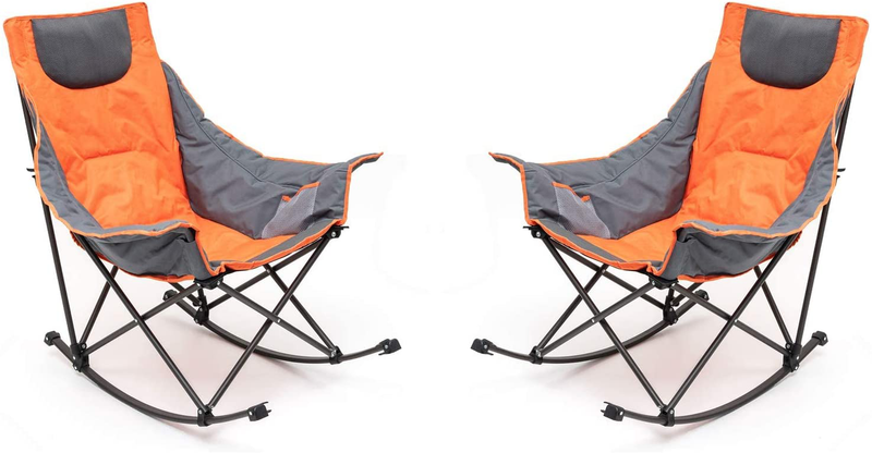 Sunnyfeel Camping Rocking Chair, Oversized Folding Lawn Chairs with Luxury Padded Recliner & Pocket,Carry Bag, 300 LBS Heavy Duty for Outdoor/Picnic/Patio, Portable Rocker Camp Chair (2Pcs Grey) Sporting Goods > Outdoor Recreation > Camping & Hiking > Camp Furniture SUNNYFEEL 2pcs Orange  