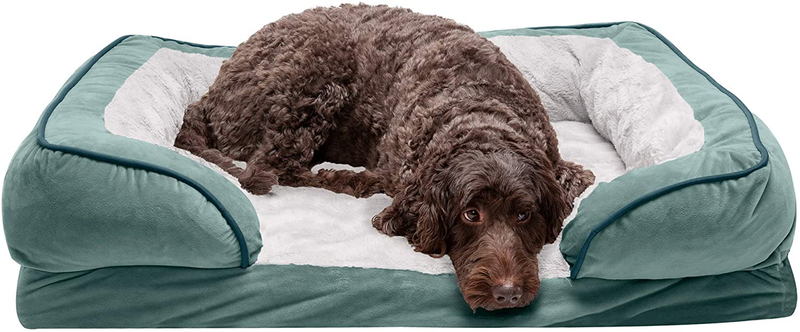 Furhaven Orthopedic, Cooling Gel, and Memory Foam Pet Beds for Small, Medium, and Large Dogs and Cats - Luxe Perfect Comfort Sofa Dog Bed, Performance Linen Sofa Dog Bed, and More Animals & Pet Supplies > Pet Supplies > Dog Supplies > Dog Beds Furhaven Velvet Waves Celadon Green Sofa Bed (Cooling Gel Foam) Large (Pack of 1)