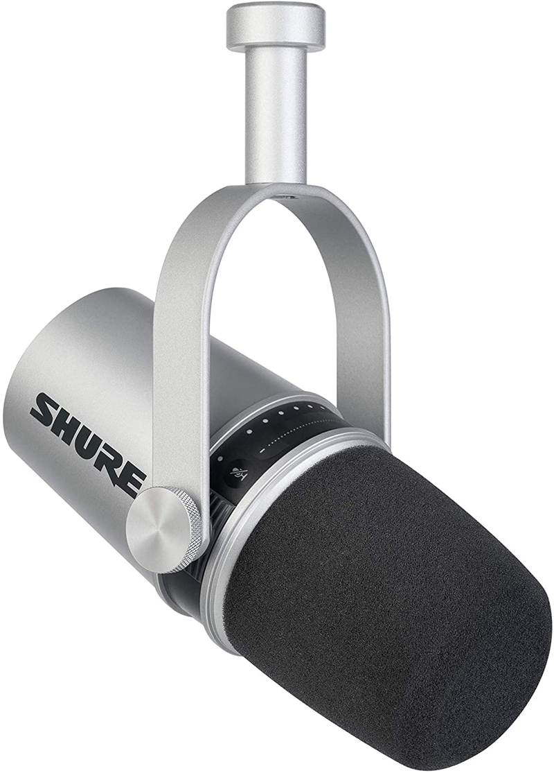 Shure MV7 USB Podcast Microphone for Podcasting, Recording, Live Streaming & Gaming, Built-In Headphone Output, All Metal USB/XLR Dynamic Mic, Voice-Isolating Technology, TeamSpeak Certified - Silver Electronics > Audio > Audio Components > Microphones Shure MV7 Silver  
