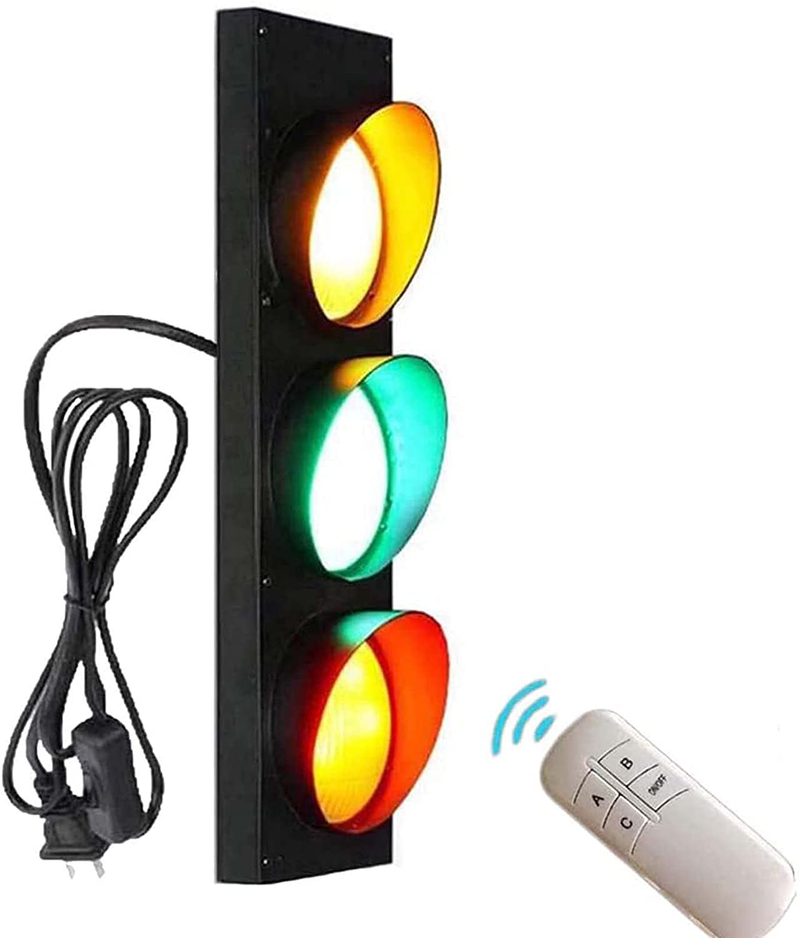 Remote Control Wall Light with Switch and U.S. Plug, Traffic Light Dimmable LED Wall Lamp Retro Industrial Traffic Lamp 5Wx3 Indicator Light Blinking Decoration Lights for Kids Bedrooms