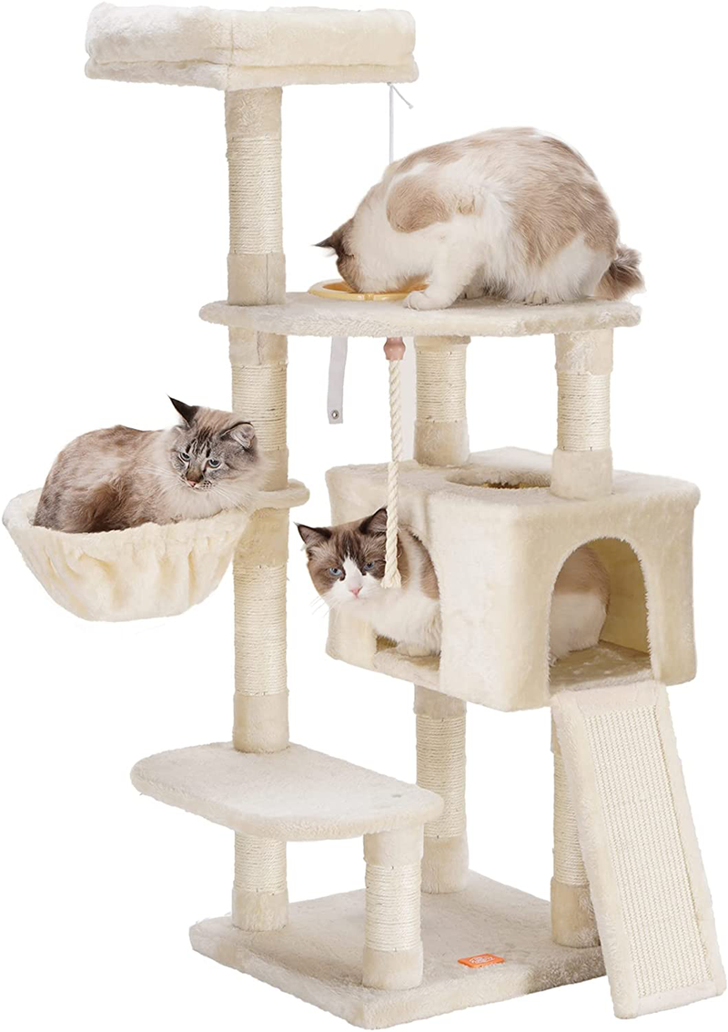 Heybly Cat Tree Cat Tower for Indoor Cats Multi-Level Cat Furniture Condo with Feeding Bowl and Scratching Board Animals & Pet Supplies > Pet Supplies > Cat Supplies > Cat Beds Heybly Beige  