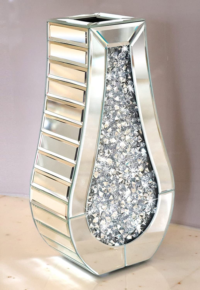 Flower Vase Crushed Diamond Mirrored Vase Crystal Silver Glass Decorative Mirror Vase Large Size Luxury for Home Decor. Arc-Shaped Thickened. Can’t Hold Water. Home & Garden > Decor > Vases ALLARTONLY Diamond Silver  