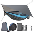 FIRINER Camping Hammock with Rain Fly Tarp and Mosquito Net Tent Tree Straps, Portable Single Double Nylon Parachute Hammock Rainfly Set for Backpacking Hiking Travel Yard Outdoor Activities Sporting Goods > Outdoor Recreation > Camping & Hiking > Mosquito Nets & Insect Screens FIRINER Grey + Blue  