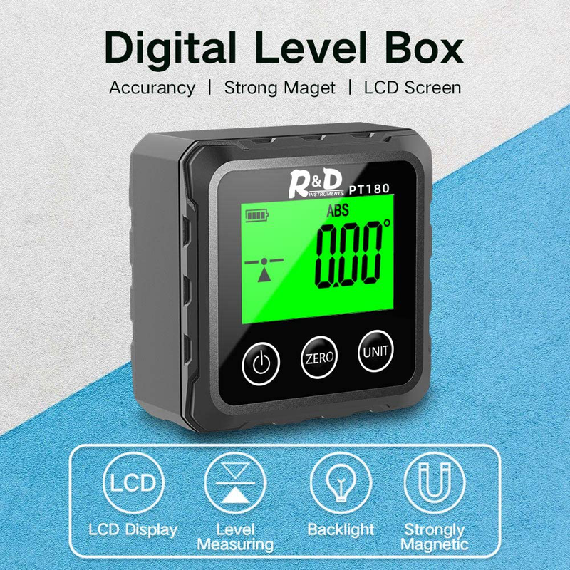 Digital Angle Gauge PT180 Level Box Protractor Inclinometer Angle Finder Magnetic Base Angle Cube for Woodworking Building Drilling Machinery Picture Hanging Micro Jig Table Saw (Black)  Reddragon   