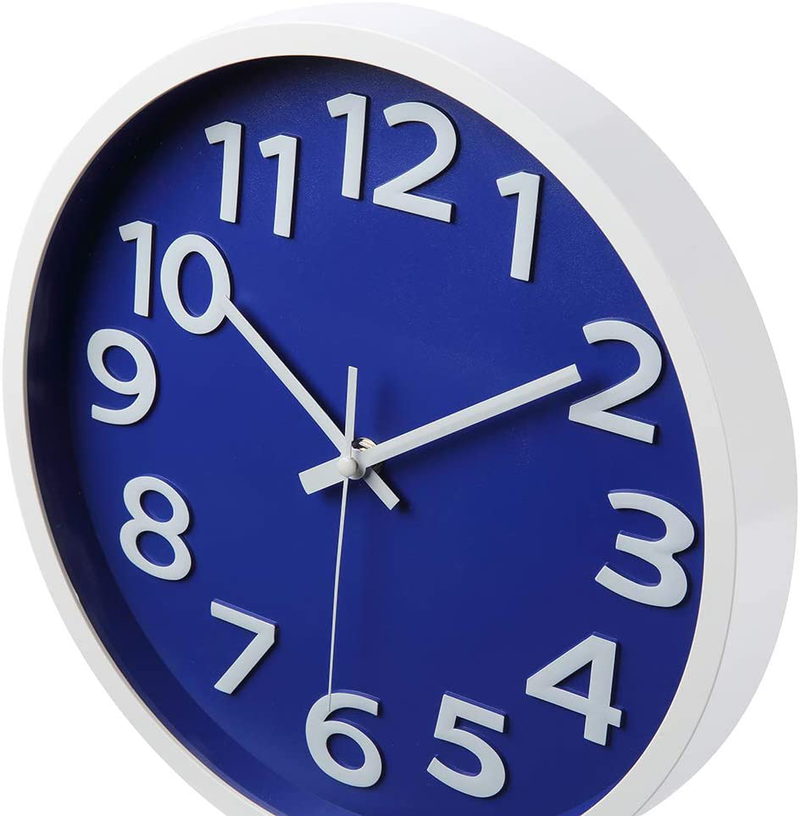 JoFomp 3D Number Wall Clock, 12 Inch Silent Non-Ticking Quartz Battery Operated Decorative Wall Clocks, Easy to Read Modern Simple Style Clock for Home, Office, Living Room (Blue-3D Number) Home & Garden > Decor > Clocks > Wall Clocks JoFomp   