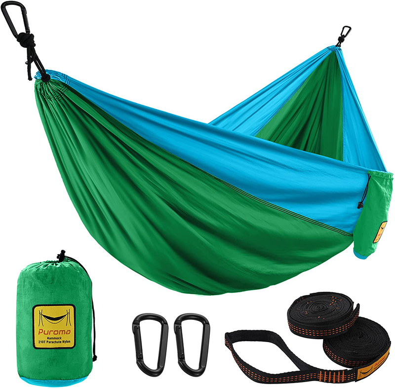 Puroma Camping Hammock Single & Double Portable Hammock Ultralight Nylon Parachute Hammocks with 2 Hanging Straps for Backpacking, Travel, Beach, Camping, Hiking, Backyard