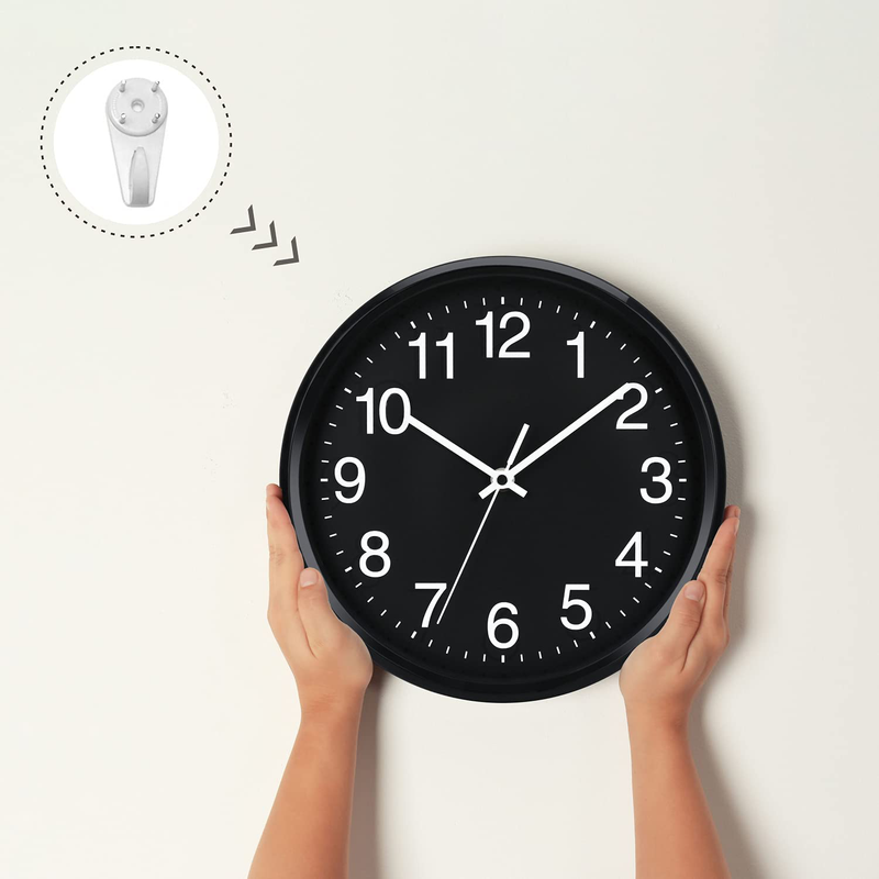 Plumeet Black Wall Clock - 10" Non Ticking Quartz Silent Wall Clocks - Simple Design Wall Clocks for Living Room Decor - Battery Operated (Black Face) Home & Garden > Decor > Clocks > Wall Clocks Plumeet   
