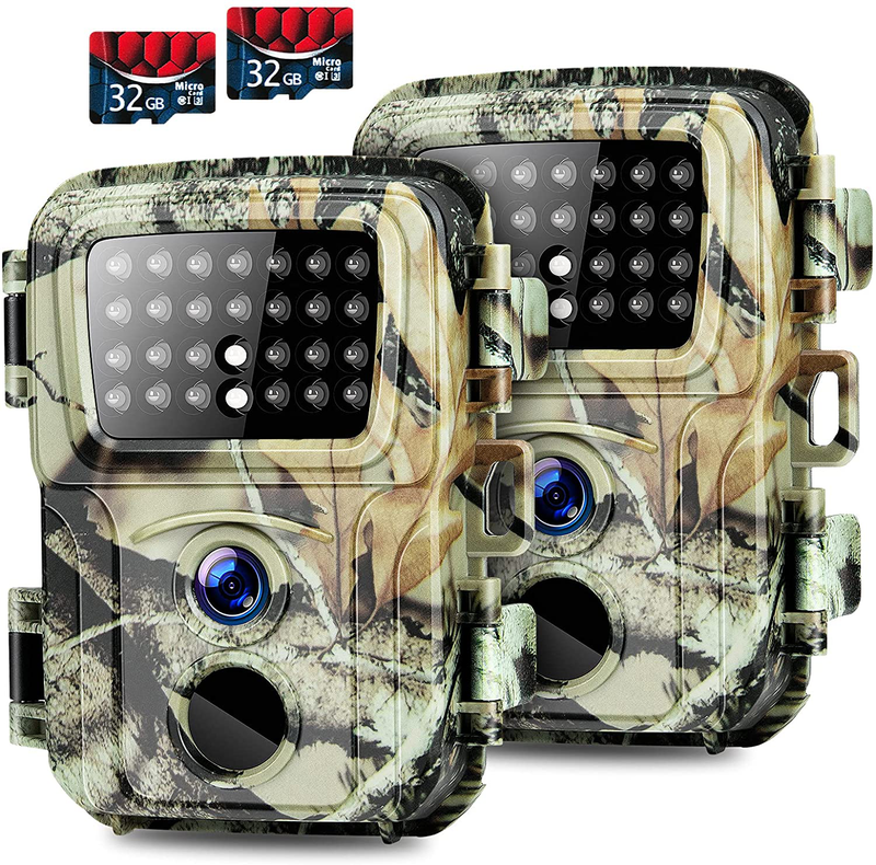 Mini Trail Camera,【2 Pack】 20MP 1080P with 32GB Card Game Cameras with Night Vision Motion Activated Waterproof Hunting Camera 80FT Detection Distance for Wildlife Monitoring  AiBast ArmyGrey  