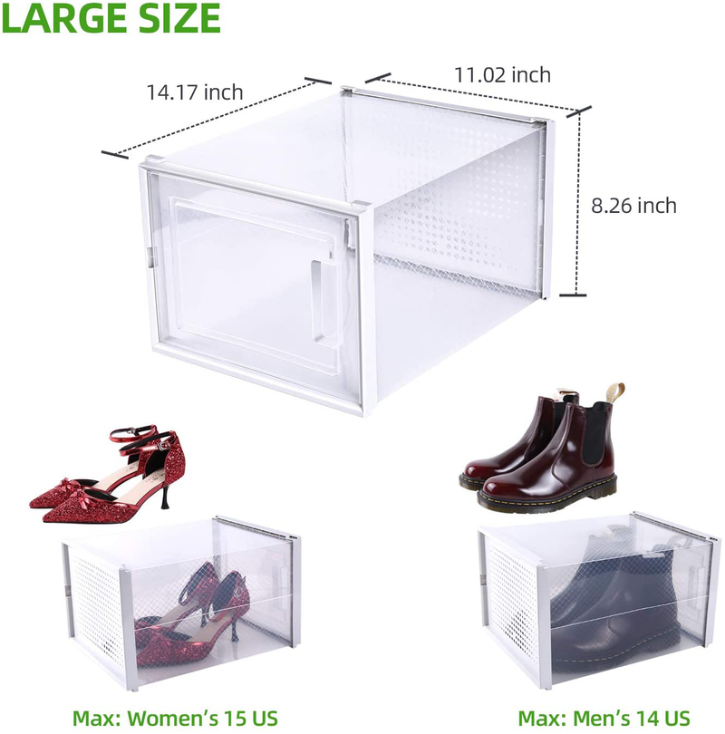 Shoe Storage, Ohuhu Ultra Large Shoe Organizer, Heavy Duty 6 Pack Plastic Storage Bins, Shoe Boxes Clear Stackable, Shoe Case Drawer Type Front Opening for Closet and Entryway Fit up to US Size 14 Furniture > Cabinets & Storage > Armoires & Wardrobes Ohuhu   
