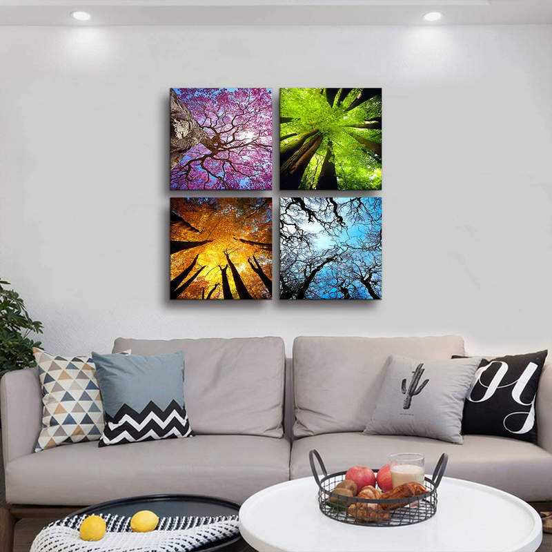 MESESE Art 4 Panels Canvas Wall Art Spring Summer Autumn Winter Four Seasons Landscape Color Tree Painting Picture Prints Modern Giclee Artwork Stretched and Framed for Living Room Home Decoration Home & Garden > Decor > Artwork > Posters, Prints, & Visual Artwork MESESE   