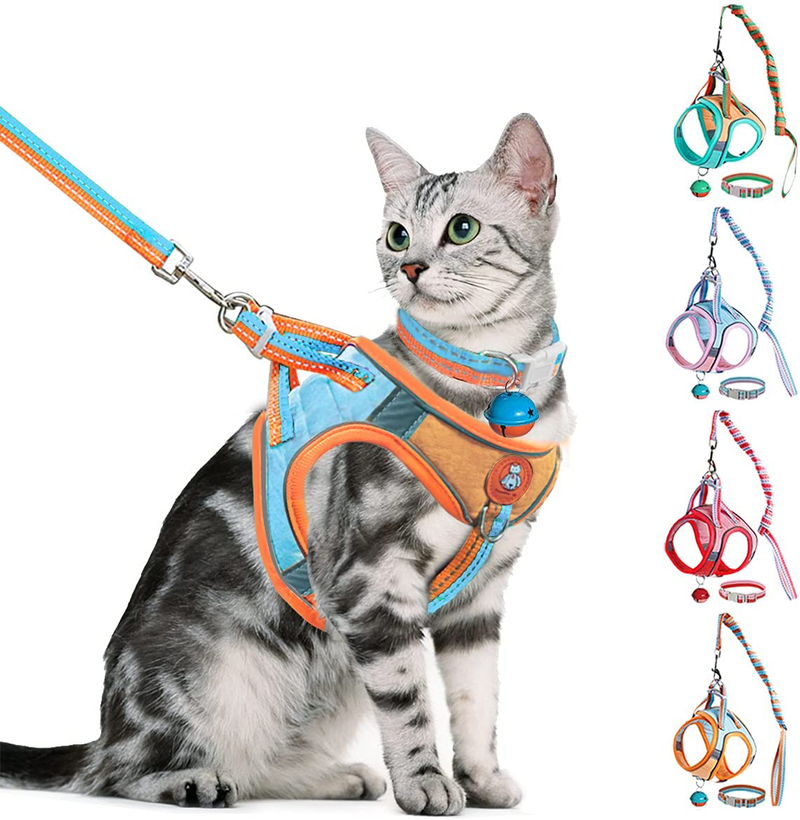 Greadped Cat Harness and Leash Set,Escape Proof Kitten Vest Harness with Collars for Walking,Reflective Strap Night Safe Pet Harness with Bells,Easy Control for Small Large Kitten,Fit for Puppy,Rabbit Animals & Pet Supplies > Pet Supplies > Cat Supplies > Cat Apparel Greadped Orange/Blue M:Neck 11.8-13.8"|Chest 15.0-17.3" * Fit Puppy 