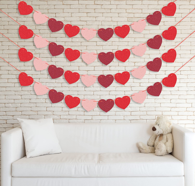 JOZON 4 Pack Felt Heart Valentine’S Day Garland Banner Valentines Day Heart Decorations for Anniversary Wedding Engagement Party Home Office Wall Decorations Supplies (Red, Pink and Dark Red Color) Arts & Entertainment > Party & Celebration > Party Supplies JOZON   