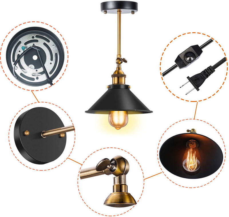Licperron Plug in Wall Sconce, Vintage Wall Lamp with Plug in Cord, 240 Degree Industrial Wall Sconce Pulg in with UL Switch for Restaurants Bathroom Dining Room Kitchen Bedroom, 2 Pack, Dimmable Home & Garden > Lighting > Lighting Fixtures > Wall Light Fixtures KOL DEALS   