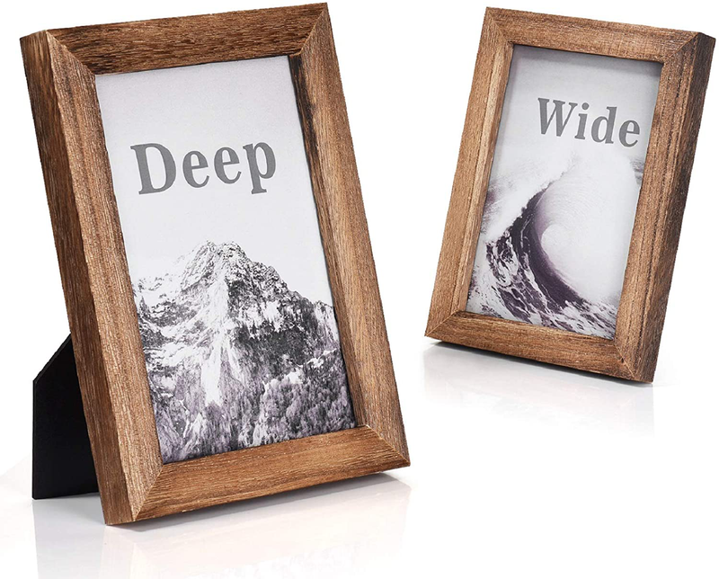 Emfogo 4x6 Picture Frame Photo Display for Tabletop Display Wall Mount Solid Wood High Definition Glass Photo Frame Pack of 2 Carbonized Black