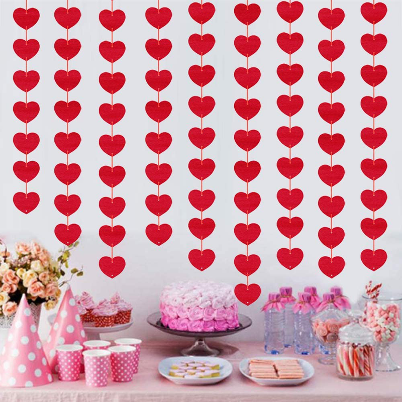 PTFNY 96 Pieces Red Hearts Felt Garlands NO DIY Valentines Day Red Heart Hanging String Garland Valentines Day Decorations Wedding Anniversary Birthday Party Supplies Arts & Entertainment > Party & Celebration > Party Supplies PTFNY   