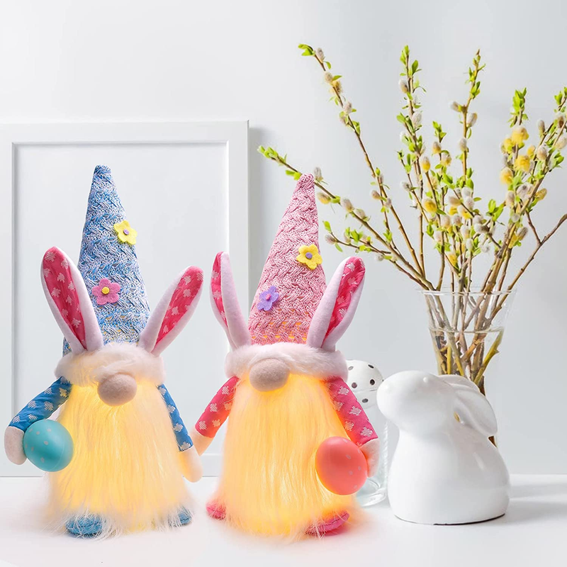 Easter Gnomes Decorations, 2Pcs Bunny Gnomes Plush with LED Light, Spring Easter Day Home Table Decor Ornaments for Easter Holiday Party Home & Garden > Decor > Seasonal & Holiday Decorations TGOOD   