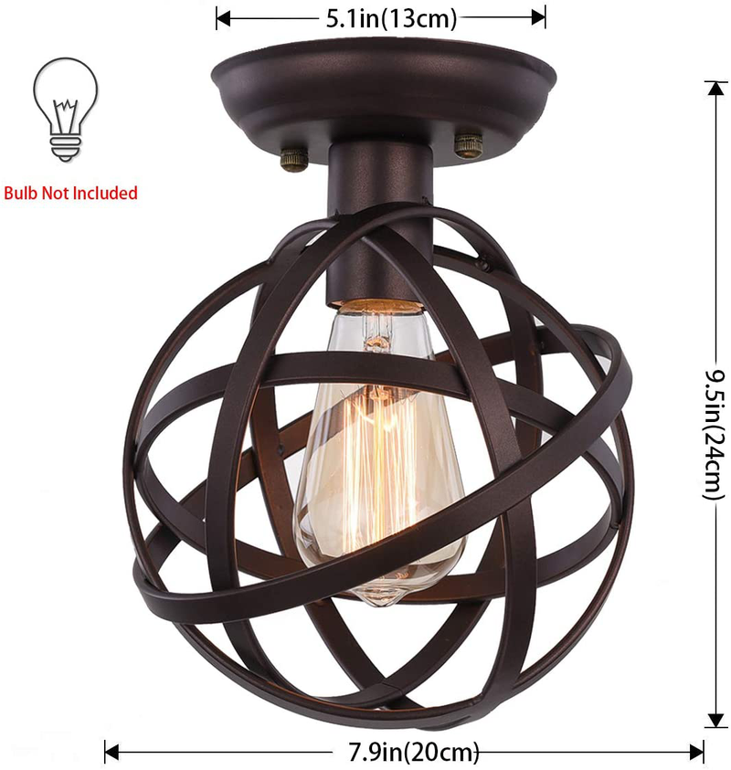 Globe Ceiling Light Fixture, SEEBLEN Semi-Flush Mount Ceiling Light with Mini Metal Cage, Hanging Light Fixture for Foyer Hallway Stairway Porch Bedroom Kitchen Farmhouse Home & Garden > Lighting > Lighting Fixtures > Ceiling Light Fixtures KOL DEALS   