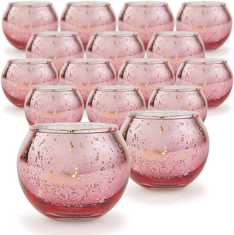 DerBlue 16Pcs Round Mercury Glass Votive Candle Holders for Wedding Centerpieces, Valentines Dinner, Garden Tub and Any Theme Events (Purple) Home & Garden > Decor > Home Fragrance Accessories > Candle Holders DerBlue Rose Gold  