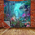 DBLLF Psychedelic Game Mushroom Castle Tapestry Large 80"x 60" Cotton Art Tapestries Fairy Tale Forest Tapestry for Bedroom Living Room Dorm DBLS774 Home & Garden > Decor > Artwork > Decorative TapestriesHome & Garden > Decor > Artwork > Decorative Tapestries DBLLF Green 84Wx90L 