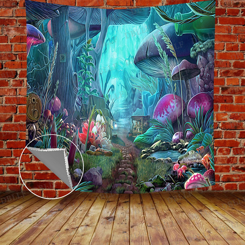 DBLLF Psychedelic Game Mushroom Castle Tapestry Large 80"x 60" Cotton Art Tapestries Fairy Tale Forest Tapestry for Bedroom Living Room Dorm DBLS774