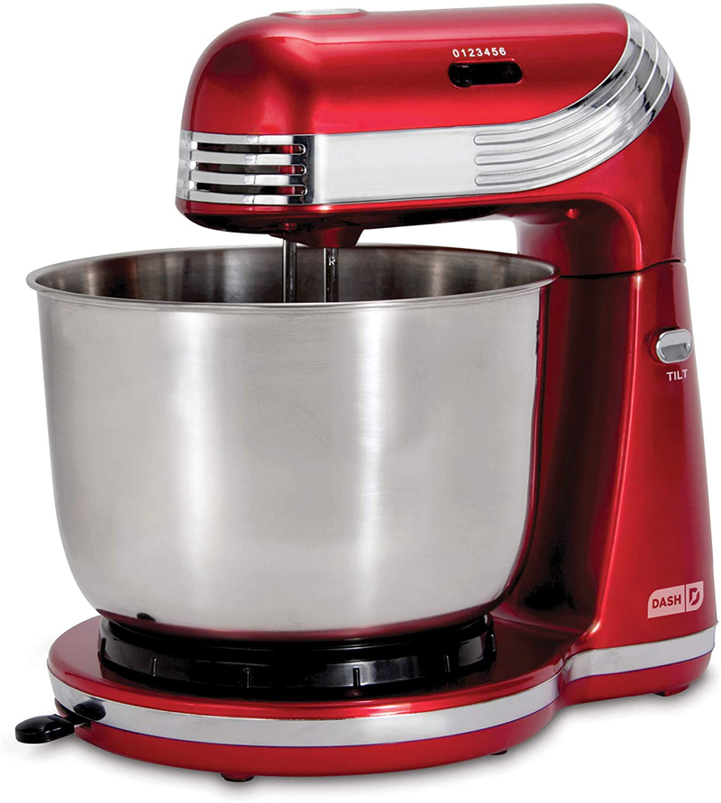 Dash Stand Mixer (Electric Mixer for Everyday Use): 6 Speed Stand Mixer with 3 qt Stainless Steel Mixing Bowl, Dough Hooks & Mixer Beaters for Dressings, Frosting, Meringues & More - Red Home & Garden > Kitchen & Dining > Kitchen Tools & Utensils > Kitchen Knives DASH Red Mixer 