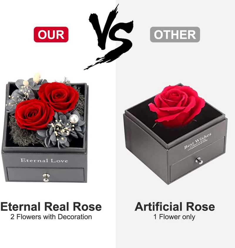 SHOKUTO Preserved Real Rose with Necklace, 2 Red Preserved Rose Flowers Birthday Gifts for Women Romantic Valentines Day Gift for Her Girlfriend Wife Mom Grandma on Anniversary Mothers Day Home & Garden > Decor > Seasonal & Holiday Decorations SHOKUTO   