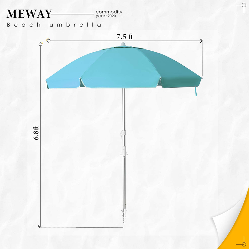 MEWAY 7.5ft Beach Umbrella with Sand Anchor & Tilt Mechanism, Portable UV 50+ Protection，Outdoor Sunshade Umbrella with Carry Bag，for Garden Beach Outdoor (7.5ft, Sky Blue) Home & Garden > Lawn & Garden > Outdoor Living > Outdoor Umbrella & Sunshade Accessories MEWAY   