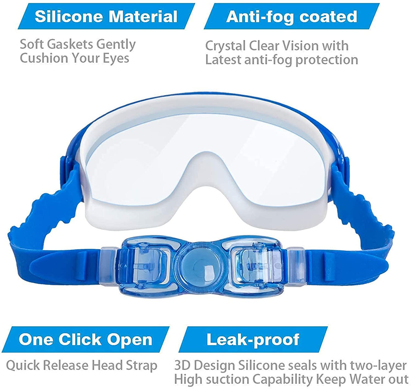 COOLOO Kids Goggles for Swimming for Age 3-15, 2 Pack Kids Swim Goggles with nose cover, No Leaking, Anti-Fog, Waterproof