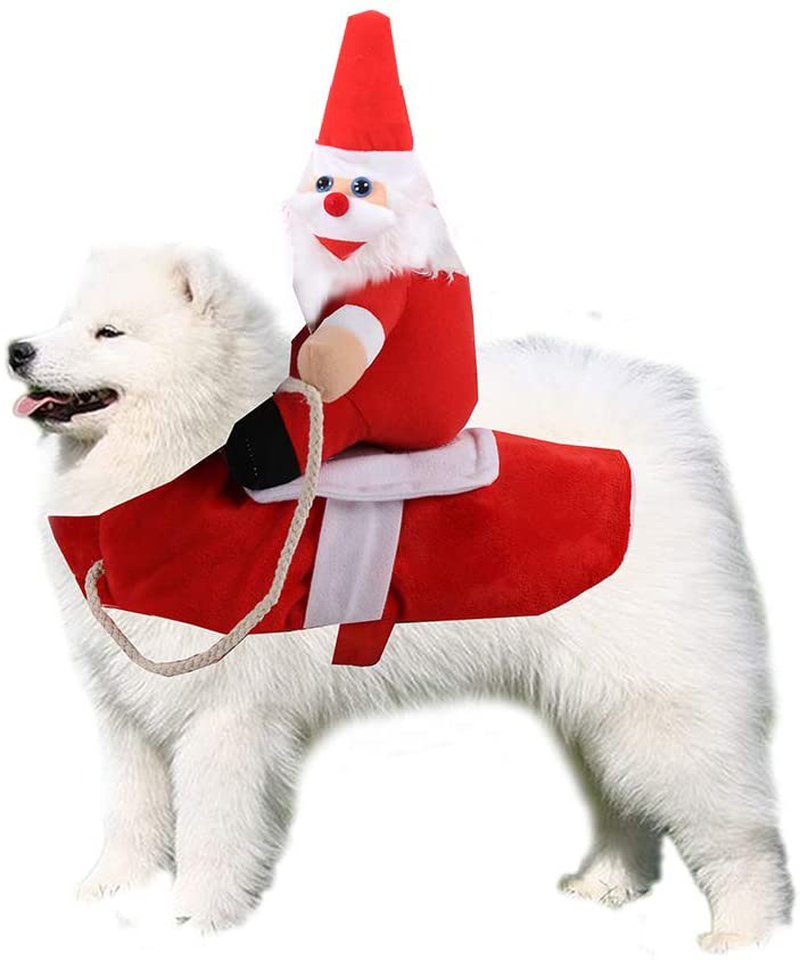 Sunmuxier Dog Cat Christmas Costume, Pet Christmas Holiday Outfit Funny Santa Claus Costumes on Pet to Send Gift Cosplay Coat Clothes Dressing up for Halloween Christmas Party
