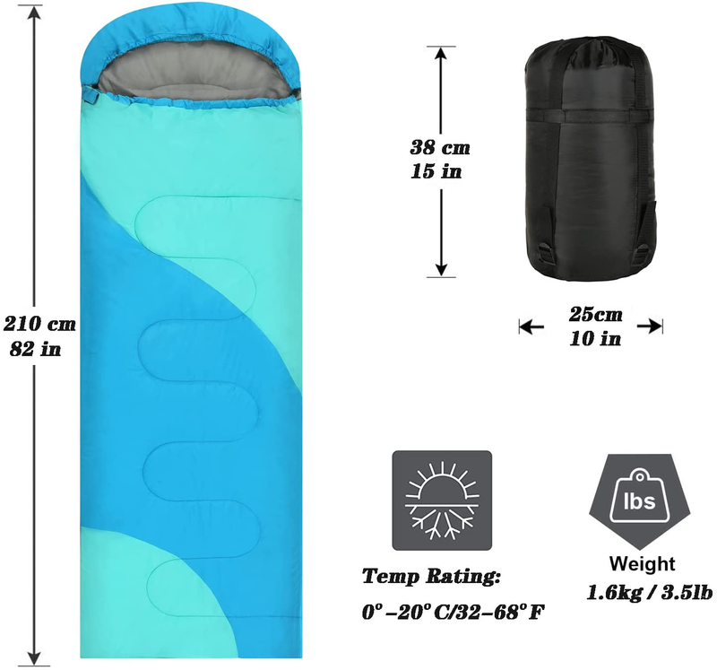Sleeping Bags,4 Seasons Adults & Kids for Backpacking Hiking Camping Traveling Lightweight Waterproof Cold Warm Weather Sleeping Bag with Compression Bag,Camping Accessories,Indoors Outdoors Sporting Goods > Outdoor Recreation > Camping & Hiking > Sleeping Bags HAPPY TRAVEL   