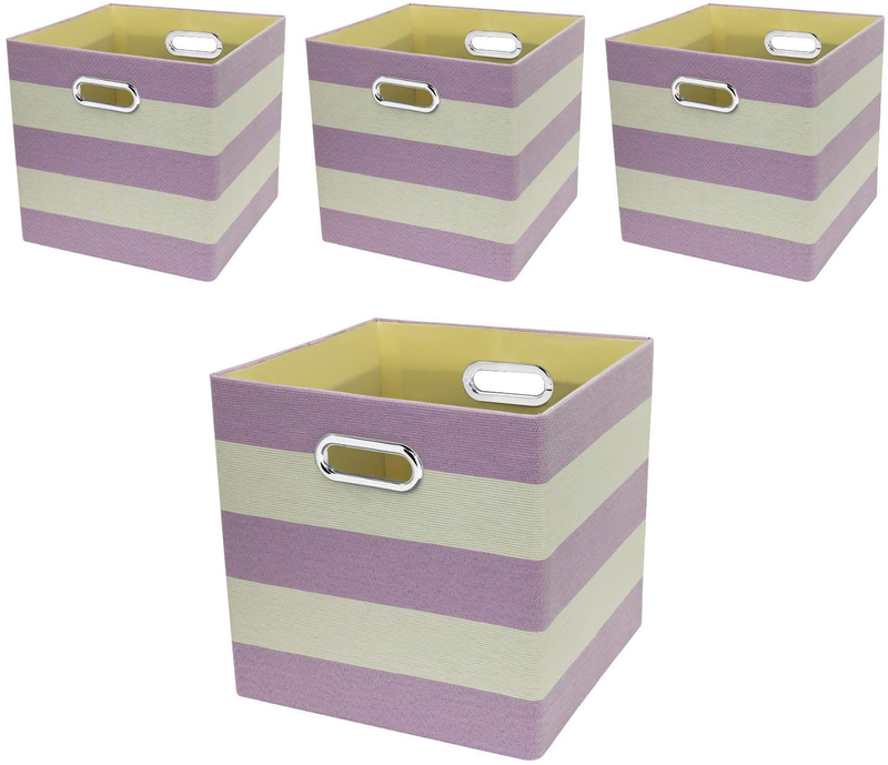 Storage Bins Storage Cubes, 13×13 Fabric Storage Boxes Foldable Baskets Containers Drawers for Nurseries,Offices,Closets,Home Décor ,Set of 4 ,Grey-white Striped Home & Garden > Decor > Seasonal & Holiday Decorations Posprica Purple-white Striped 11×11×11/4pcs 